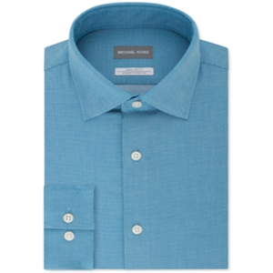 Camicia da Lavoro Blu da Uomo Michael Kors 100% Cotone Popeline Taglia 6XL Anti-Piega con Colletto Fantasia e Design a Righe - Product Image 1