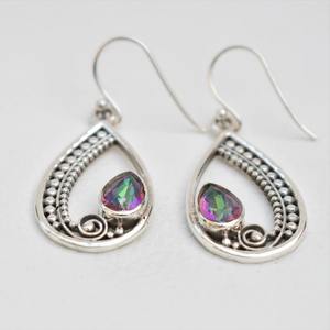 Cadeau d'anniversaire Mystic Topaz Gemstone Boucles d'oreilles 925 Solid Sterling Silver Topaze Boucles d'oreilles pour femmes filles, Dangle Earrings Silver - Product Image 4