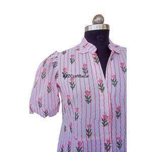 Vestido Midi Informal Vintage de Algodón 100%, Estampado Floral Digital, Transpirable, Lavado en Seco, Color Rosa, Cuello en V, Mangas Cortas, Cintura Natural - Product Image 3