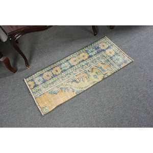 Classique 1.5 X 3.2ft tapis en laine turque jaune bleu Patchwork Design fait à la main grande surface Rectangle zone Latex pour couloir chambre - Product Image 2