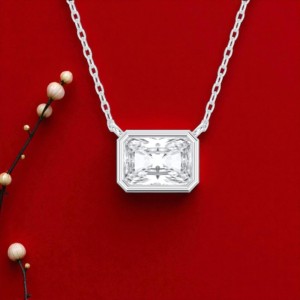 1.00 Carat Radiant Cut F-G/VS Lab-Grown Diamond Solitaire Pendant Bezel Shape in Platinum for Her - Product Image 2