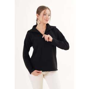 Pull décontracté noir en gros avec col demi-zippé - Product Image 5