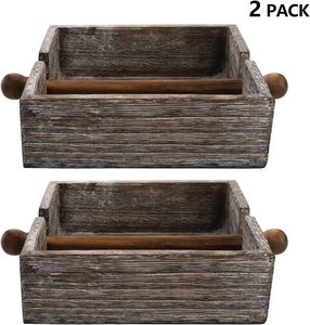 Paquete de 2 servilleteros de madera, servilletero plano de madera con barra central, brazo ponderado, servilletero de mesa rústico cuadrado - Product Image 3