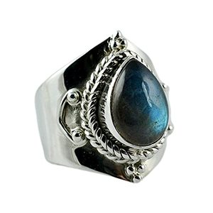 925 Sterling Silver Handmade <b>Ring</b> with Natural <b>Labradorite</b> Boho Style Pear Shape January Birthstone Jewelry Perfect Gift for Her - Product Image 1