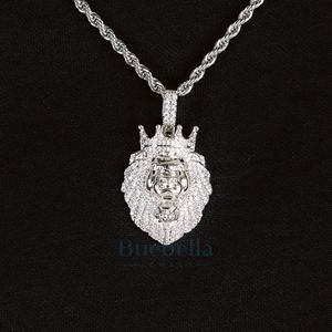 Personalizado 925 Plata chapado en oro cabeza de león rey corona forma totalmente helado VVS Moissanite diamante cubano colgante joyería colgantes encantos - Product Image 1