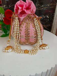 Nouvel arrivage superbe sac à main en relief imprimé multicolore Zardozi Work Bridal Evening Purse Women Traditional Potli String Purses - Product Image 2