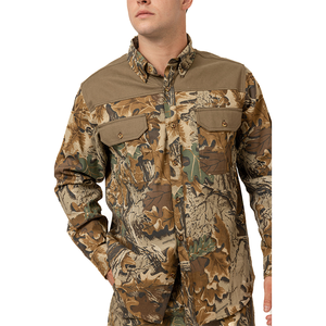 최신 긴 소매 맞춤형 도매 폴리에스터 스판덱스 남성용 낚시 하이킹 셔츠 카모 인쇄 야외 대피소 사용 낚시 셔츠 - Product Image 3