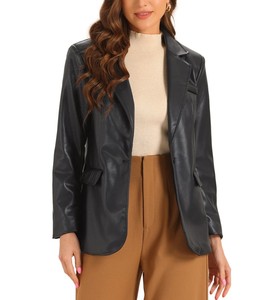 Veste en cuir tendance pour femmes, automne-hiver, col montant, manches longues, coupe-vent, imperméable, respirante - Product Image 4