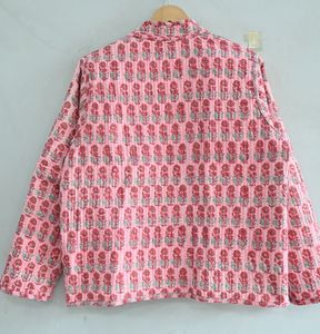 Veste matelassée indienne à imprimé bloc manteau d'hiver réversible à manches longues imprimé floral bohème bouton de remplissage en coton élégant - Product Image 4