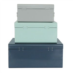 Set of 3 <b>Grey</b> Mint Blue Metal Storage Trunk for Home Hotel Sports Decoration and Clothes Toys Sundries Storage - Product Image 3