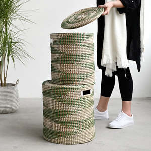 Clothes and Dried Food Storage Bin <b>Baskets</b> <b>Woven</b> Handmade Eco-friendly Seagrass <b>Lidded</b> <b>Basket</b> Bins for Kitchen - Product Image 4