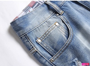 SENSEL SPORTS Short en jean déchiré pour homme, avec trous, bords imprimés colorés, taille mi-haute, cinq poches, style décontracté, séchage rapide - Product Image 3