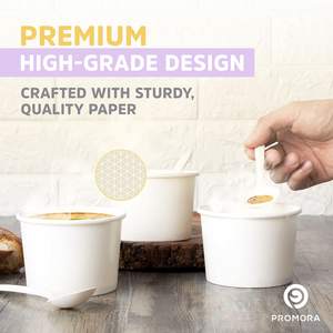 Bols jetables en papier résistant à la graisse de qualité alimentaire écologiques de 12 oz avec cuillères pour la crème glacée, la soupe, les desserts et les aliments chauds/froids - Product Image 4