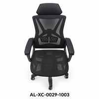 Chaise de bureau moderne noire à cadre creux en maille avec appui-tête et assise en maille ouverte pour bureaux de direction et espaces de travail à domicile