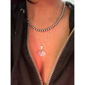 Zuni Handmade Pink <b>Opal</b> (Man-Made) and Sterling Silver Heart Inlay <b>Pendant</b> Fine <b>Pendants</b> & Charms - Product Image 2