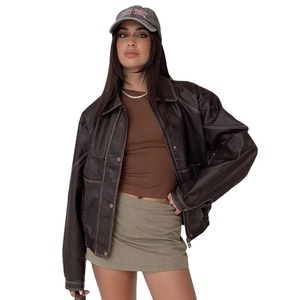 Navigateur personnalisé, veste en faux cuir à bouton pression, veste en faux cuir marron, veste en cuir de moto et vélo courte pour femmes - Product Image 1