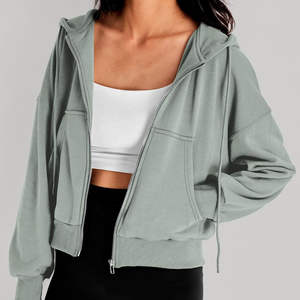 Sweat à capuche court respirant pour femme, personnalisé avec logo OEM, fermeture éclair, hiver, épais, thermique, léger, en polaire non doublé, pour la course à pied, collection 2026 - Product Image 4