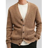 Pull-over décontracté pour homme à col ouvert, tricoté, respirant, séchage rapide, anti-boulochage, confortable, extensible, motif uni pour l'hiver