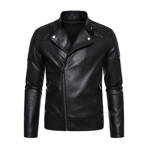 VESTE D'HIVER EN CUIR PU HAUTE QUALITÉ IMPERMÉABLE RESPIRANT LONGUEUR RÉGULIÈRE NOIR ZIPPER CASUAL HOMME VESTE COUPE SLIM - Product Image 1