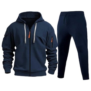 Breathable Cotton Sporty Tracksuit Set Full <b>Zip</b> <b>Hooded</b> Joggers Sweatpants Pockets Jogging Warm Unisex Winter Fleece Lined - Product Image 3