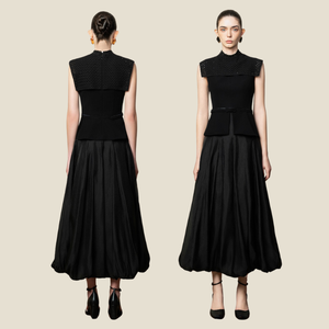 Jupe Midi Cupro Avec Tissu À Motifs De Feuilles Une Pièce Signature De Lyly Line Pour Les Femmes Élégantes Au Goût Élégant - Product Image 1