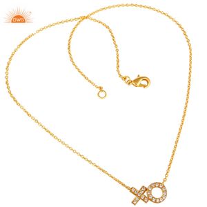 Collar con colgante de circón de latón chapado en oro clásico de 18 quilates para aniversario, compromiso, boda, fiesta, Deni, fabricante de joyería fina - Product Image 2