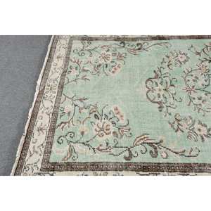 Tapis vintage vert beige 5,3x8,7 pieds Tapis turcs - Product Image 4