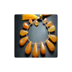 พลอยสีเหลืองพรีเมี่ยม avanturine ลูกแพร์ briolette เรียบขนาด8นิ้วลาย10-12มม. เครื่องประดับอินเทรนด์ทำลูกปัดหิน - Product Image 1