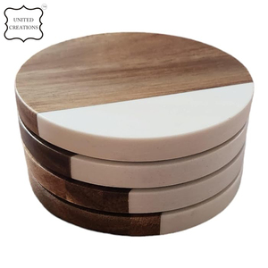 Creative round Ceramic Coaster Custom Marble and Acacia Wood Best Quality <b>Bamboo</b> Marble for Drinks - Product Image 2