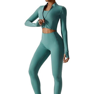 Conjunto de Yoga - Ropa Deportiva sin Costuras de 2 Piezas, Leggings de Fitness, Sujetador Deportivo de Manga Larga, Ropa Deportiva Atlética, Pantalones Cortos - Product Image 4