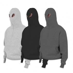 Balaclava Hoodie Heavyweight Quarter Zip Hoodie Unisexe Hiver Hommes Balaclava Hoodie Masque Yeux Trous Sweat coton mélangé - Product Image 1