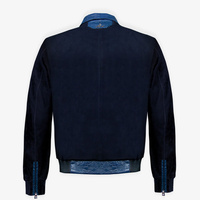 Blouson aviateur en cuir de vachette gaufré croco de qualité supérieure pour homme, avec manches et dos en daim, couleur bleue, personnalisation disponible