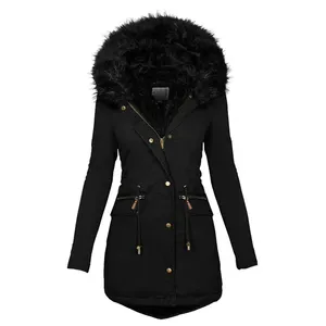 Nieuwste Vrouwen Parka Jassen Bovenkleding Winterwear Geïsoleerde Bont Lange Kraag Jas Winddicht Hooded Zip Parka Jas Voor Vrouwen