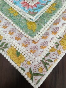 100% algodón hecho a mano bloque impreso servilleta conjunto Pom Trim encaje surtido servilleta mezcla partido para servilletas de tela de boda Accesorios - Product Image 3