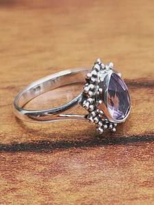 Bague en argent sterling 925 avec améthyste poire faite à la main, rhodiée, vintage, luxe, pierre de naissance de février, bijou cadeau pour femme - Product Image 5