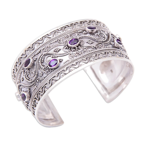 Bracelet de manchette traditionnel en argent sterling 925 artisanal avec pierres d'améthyste bijoux délicats pour elle prix de gros en vrac - Product Image 2