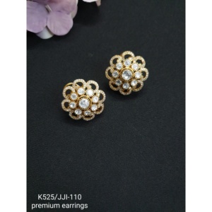 ต่างหูเม็ดกลมลายดอกไม้ kundan polki ต่างหูอัลลอยชุบโรเดียมพร้อมเพชรไข่มุกสำหรับปาร์ตี้งานแต่งงานของขวัญ - Product Image 5