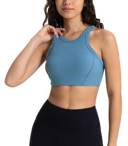Logo High Round Neck Racerback Yoga <b>Vest</b> Backless Fitness Yoga <b>Bra</b> Ribbed Sports <b>Bra</b> for Women 2026 - Product Image 1