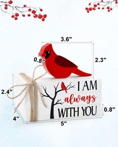 Cardinal livre en bois pile oiseau rouge noël plateau à plusieurs niveaux décor barre signe je suis toujours avec vous ferme en bois faux livres - Product Image 4