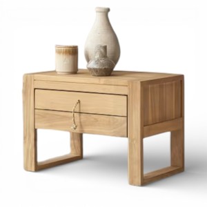 Chevet en bois minimaliste de luxe sur mesure pour petit espace, tiroir de rangement, finition naturelle en teck, écologique pour chambre d'hôtel - Product Image 1