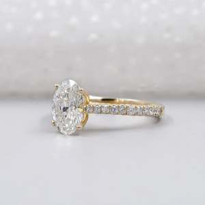 IGI Certified Lab Grown Round <b>Diamond</b> Engagement <b>Ring</b> Yellow Gold with Pave Band Oval Cut Beautiful <b>Diamond</b> <b>Rings</b> - Product Image 3