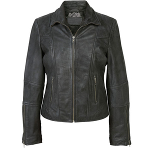Chaqueta de cuero genuino para mujer de alta calidad 2025, diseño personalizado, abrigo de invierno ajustado de piel de oveja para motocicleta, OEM - Product Image 4