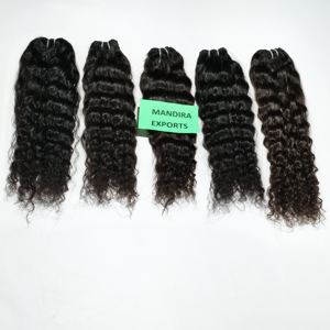 Natural Unprocessed Virgin Vendor Chemical Free <b>Curly</b> Indian Raw Machine Double Weft Temple Human <b>Hair</b> Extensions - Product Image 1