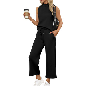 Essentiel Pullover basics Polaire Coton Polyester vintage lavé uni Fabricants extérieur coton mélangé 2 pièces ensemble femmes - Product Image 1