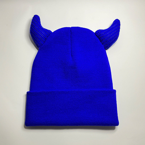 Custom Embroidery Logo Jacquard Winter Halloween Party Y2K Horn Knitted Curled Blank Beanie <b>Hat</b> - Product Image 3