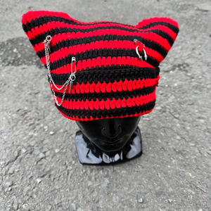 Unisex Grunges for <b>Cat</b> Ears Beanie Hat Alternative Punk Accessories for Outdoor Party Travel Casual Wear Stylish Character - Product Image 3