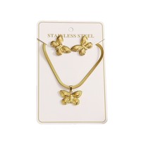 Ensemble collier et boucles d'oreilles pour femmes en acier inoxydable plaqué or, pendentif ovale, fleur, papillon, irrégulier, circulaire, pour cadeaux