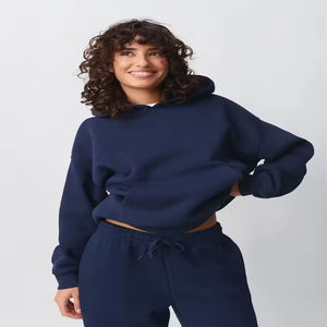 Sweat à capuche oversize avec poche kangourou sur le devant rose, épaules tombantes, uni, manches longues, en coton, pour femme - Product Image 4