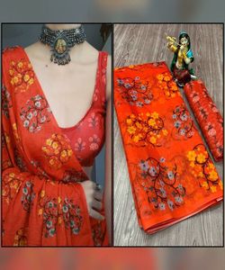 Oranje Sari Voor Een Levendige En Energieke Vibe Rijke Kantoorkleding Kanchipuram Zijden <span class=keywords><strong>Saree</strong></span> Met Worstelrand - Product Image 6
