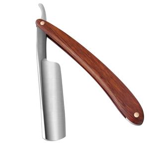 Maquinilla de afeitar de acero inoxidable de calidad profesional Simple, etiqueta personalizada, peluquero desechable, corte de garganta, mango de madera, Color plateado - Product Image 4